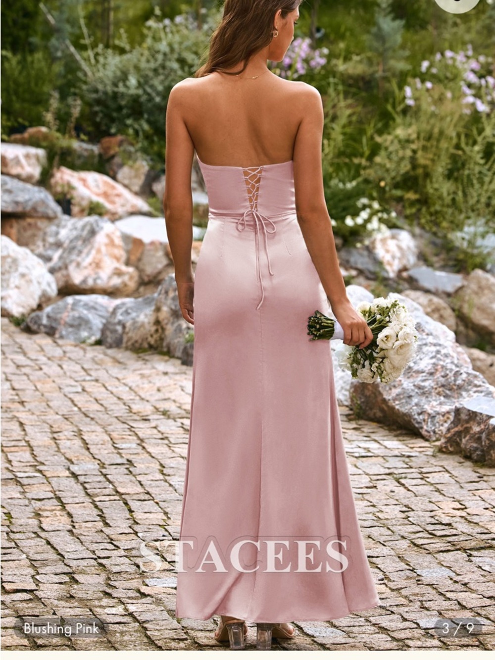 Blushing Pink Strapless Satin Evening Dress